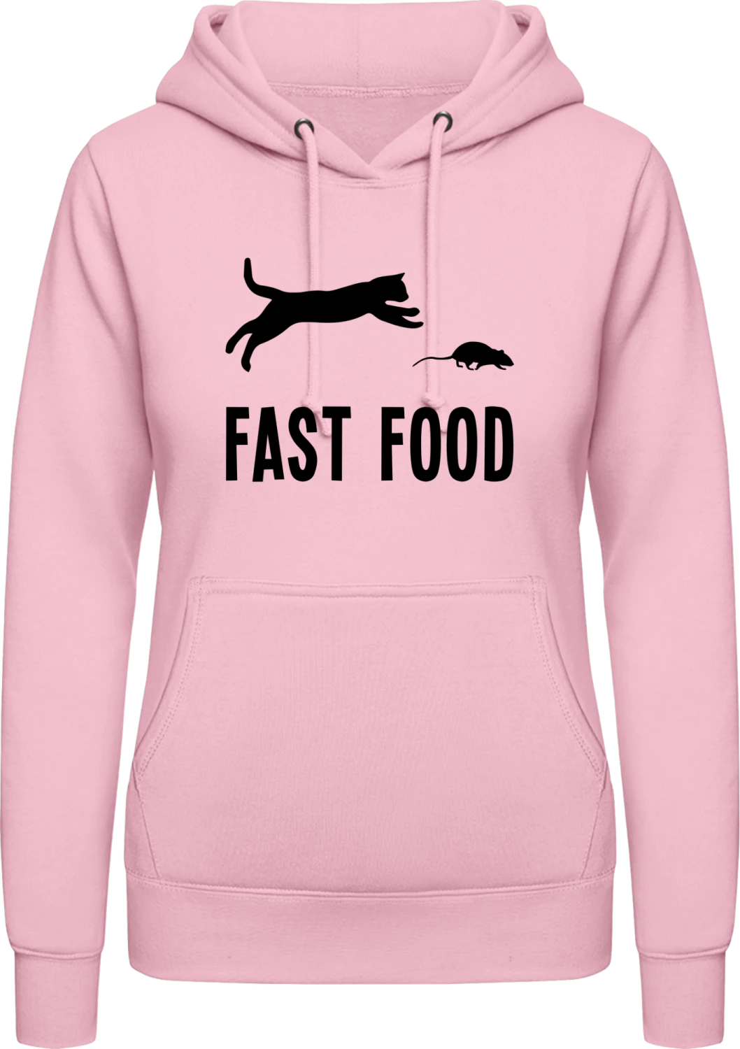 Fast Food Cat Mouse - Baby pink AWDis ladies hoodie - Front