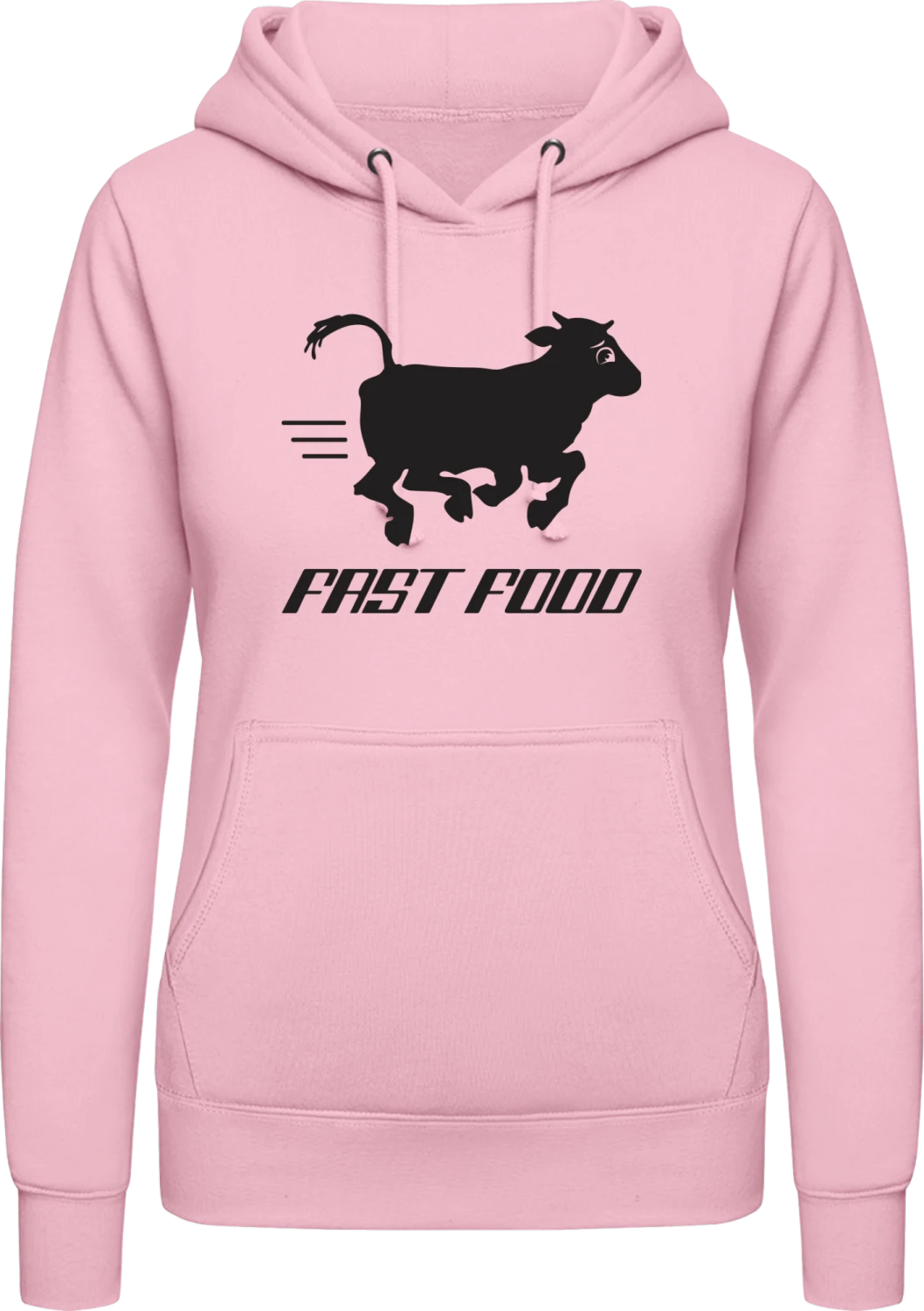 Fast Food Cow - Baby pink AWDis ladies hoodie - Front