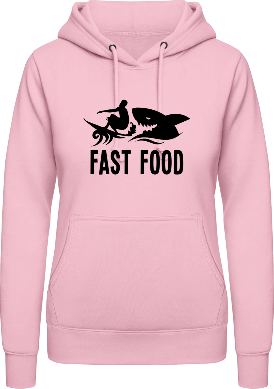 Fast Food Surfer Shark - Baby pink AWDis ladies hoodie - Front