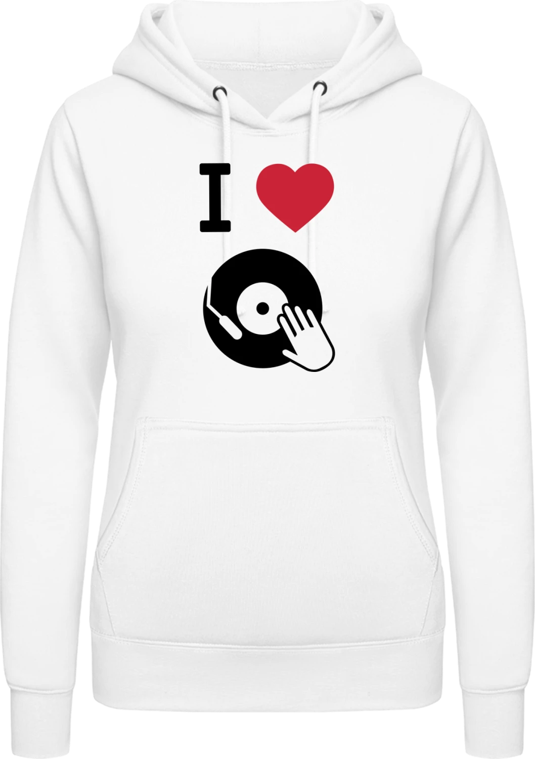 I Love Vinyl Scratching - Arctic white AWDis ladies hoodie - Front