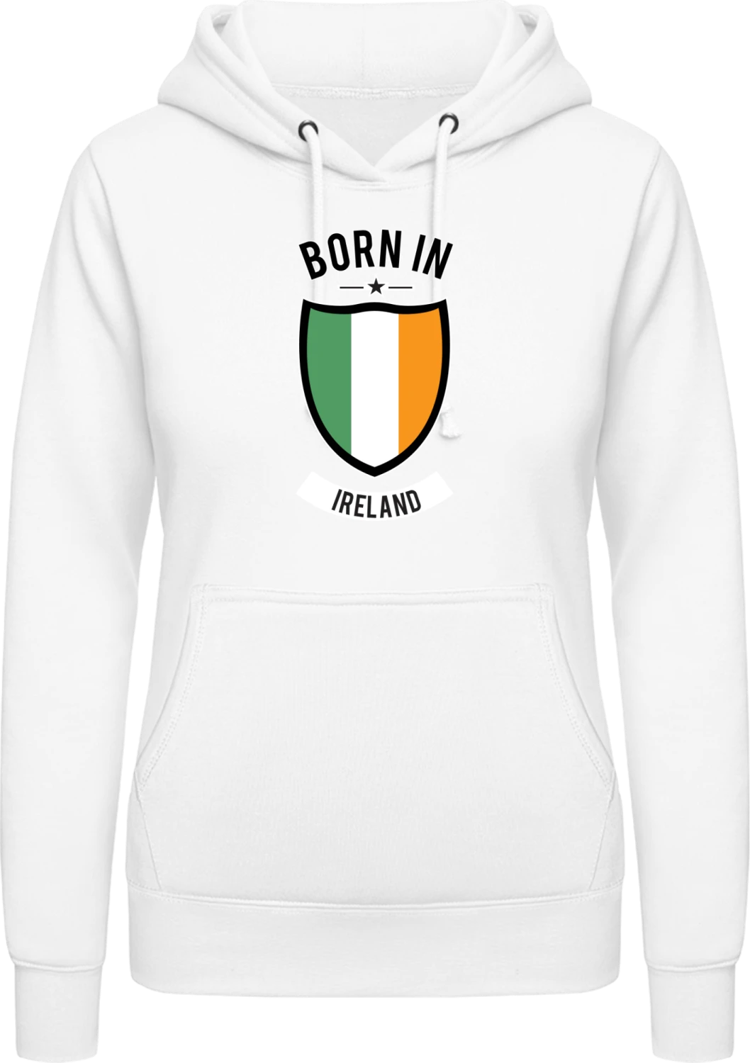 Born in Ireland - Arctic white AWDis ladies hoodie - Front