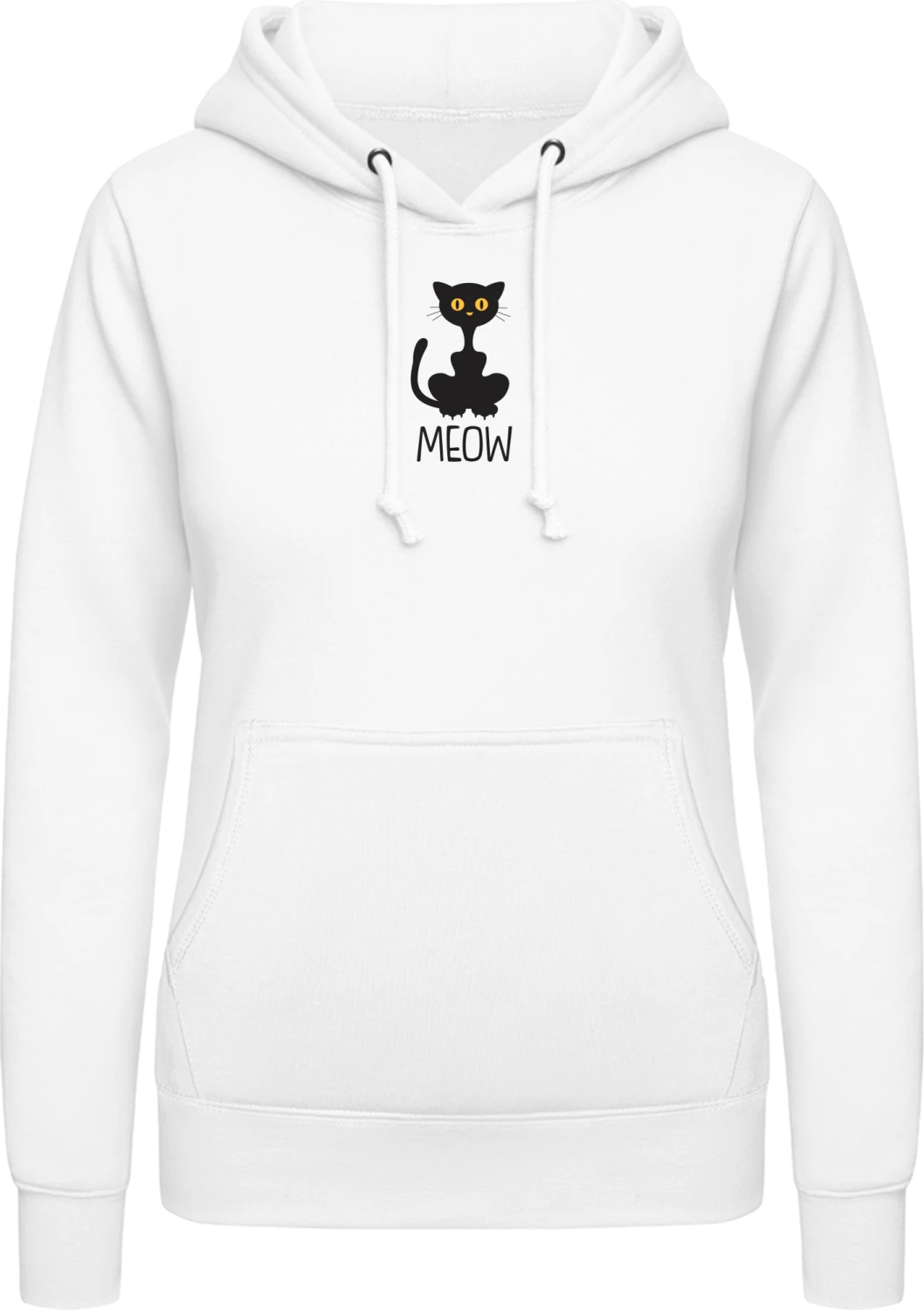 Black Cat Meow - Arctic white AWDis ladies hoodie - Front