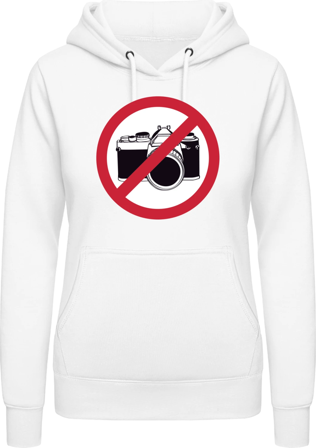 No Pictures Warning - Arctic white AWDis ladies hoodie - Front