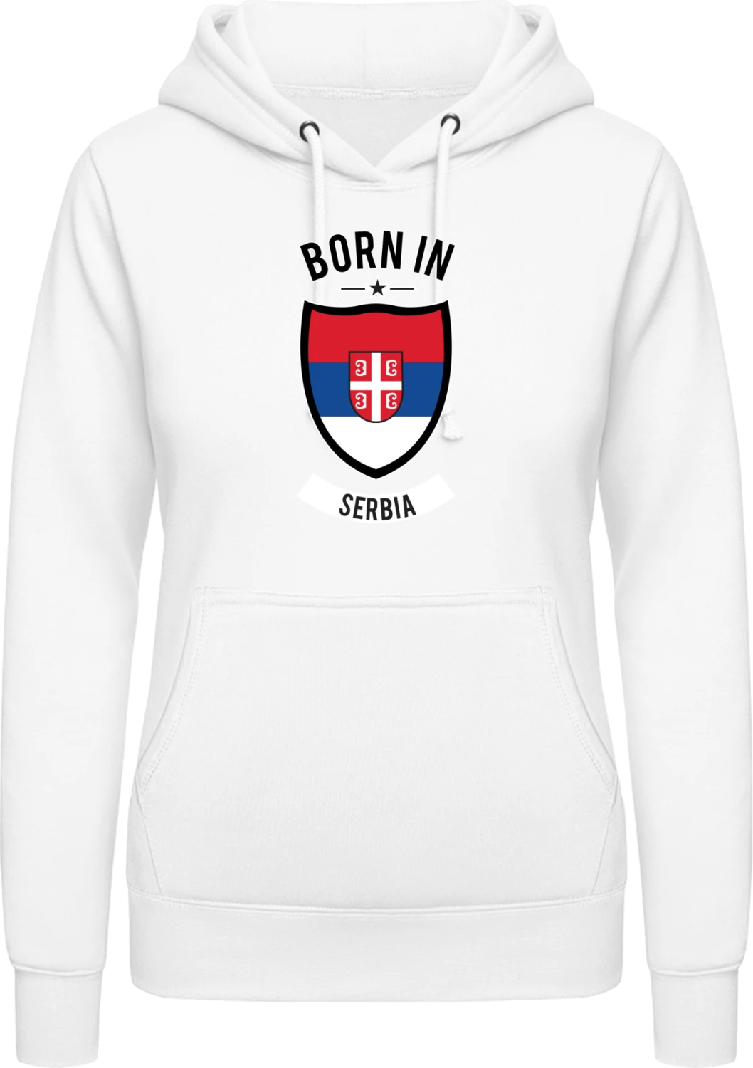 Born in Serbia - Arctic white AWDis ladies hoodie - Front