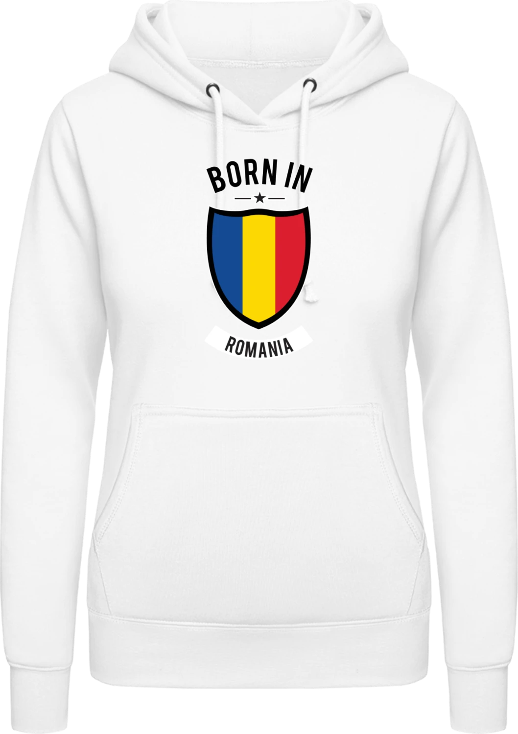 Born in Romania - Arctic white AWDis ladies hoodie - Front