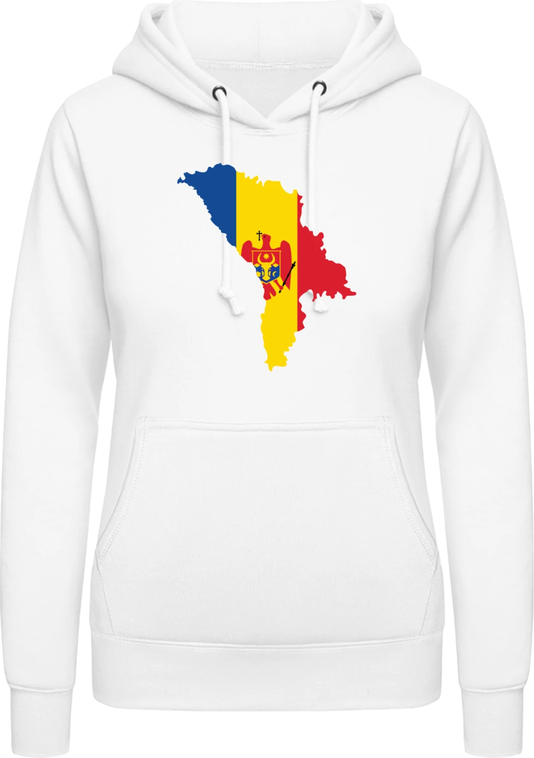 Moldova Map Crest - Arctic white AWDis ladies hoodie - Front