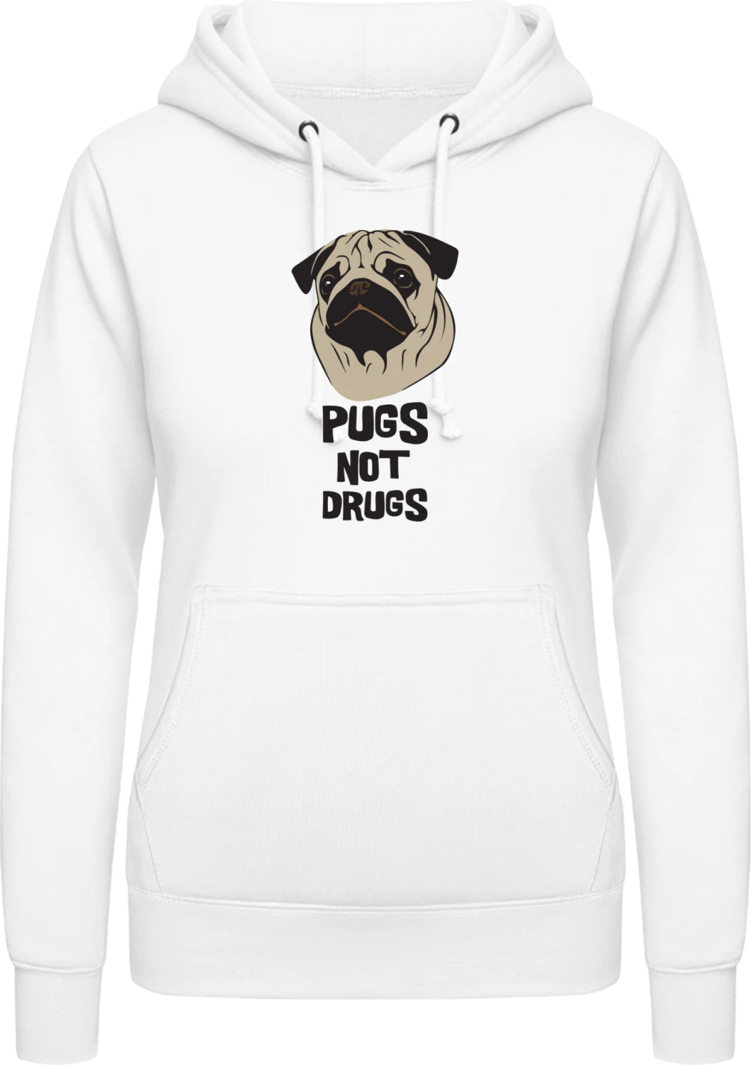 Pugs Not Drugs - Arctic white AWDis ladies hoodie - Front