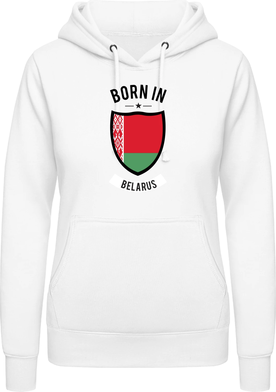 Born in Belarus - Arctic white AWDis ladies hoodie - Front