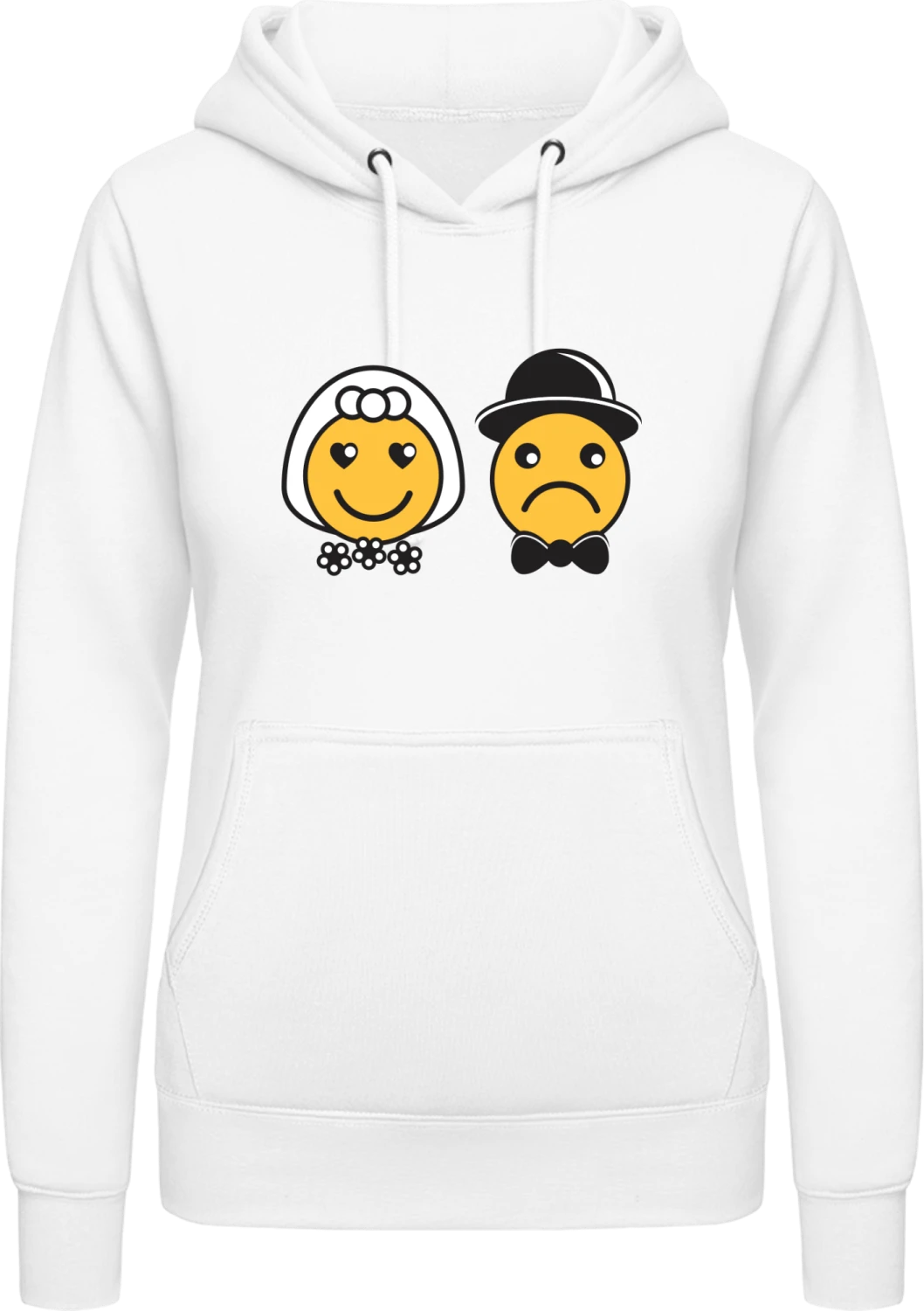 Bride and Groom Smiley Faces - Arctic white AWDis ladies hoodie - Front