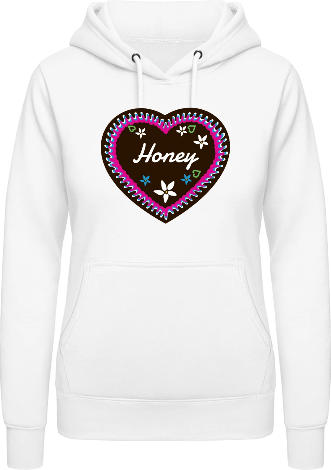 Honey Gingerbread heart - Arctic white AWDis ladies hoodie - Front