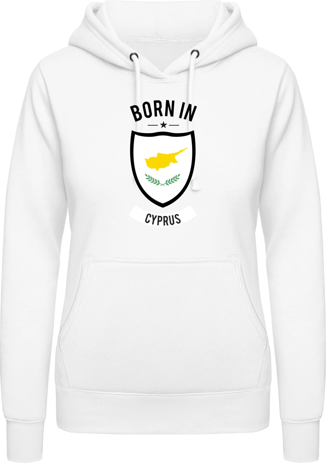 Born in Cyprus - Arctic white AWDis ladies hoodie - Front