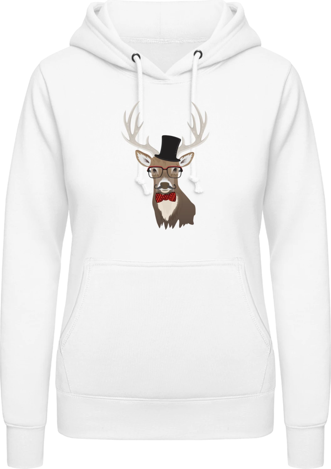 Mustache Deer Stag - Arctic white AWDis ladies hoodie - Front