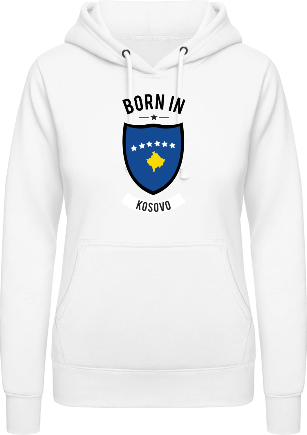 Born in Kosovo - Arctic white AWDis ladies hoodie - Front