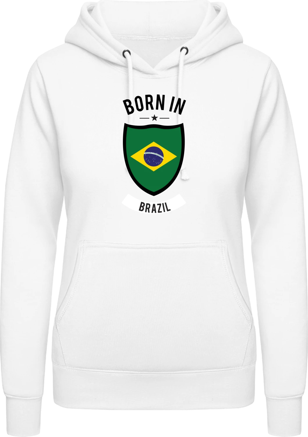 Born in Brazil - Arctic white AWDis ladies hoodie - Front