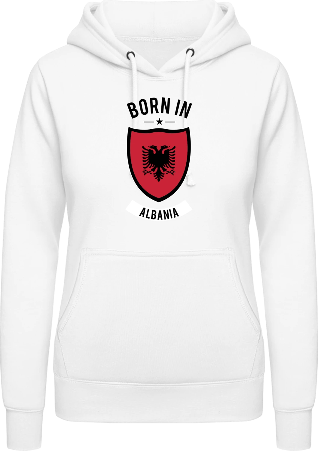 Born in Albania - Arctic white AWDis ladies hoodie - Front