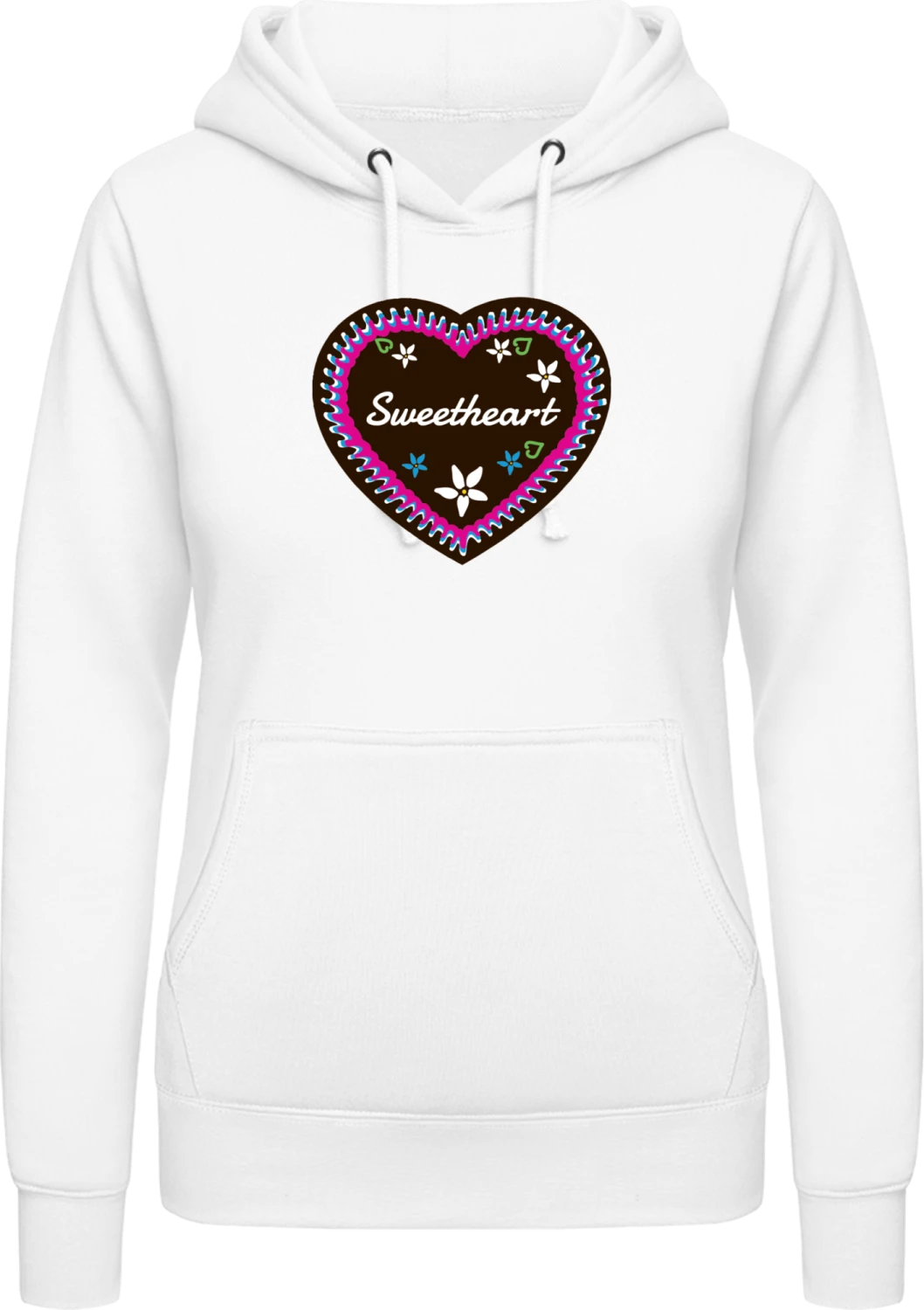 Sweetheart Gingerbread heart - Arctic white AWDis ladies hoodie - Front