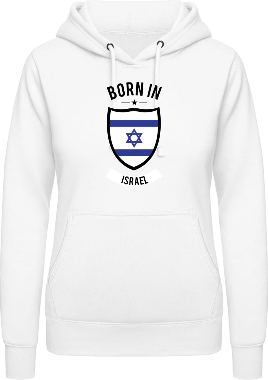 Born in Israel - Arctic white AWDis ladies hoodie - Front