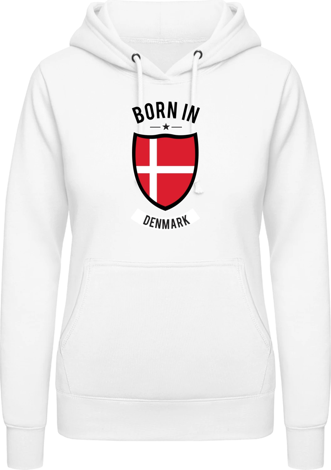 Born in Denmark - Arctic white AWDis ladies hoodie - Front