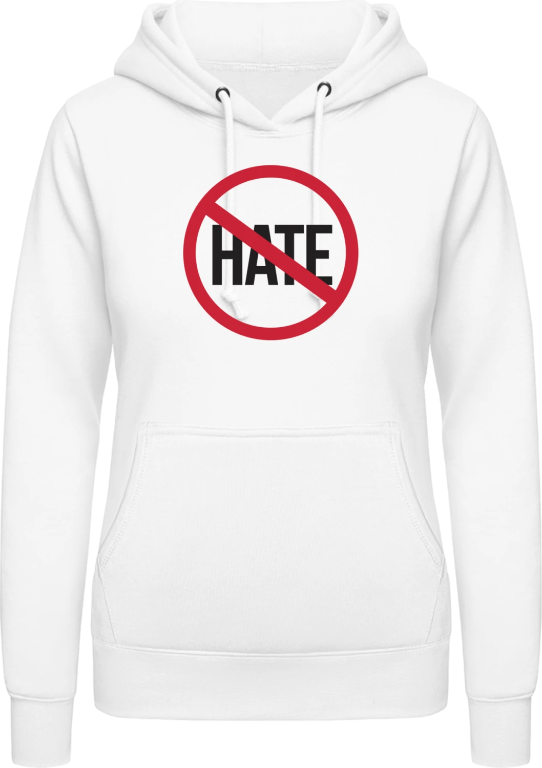 No Hate - Arctic white AWDis ladies hoodie - Front