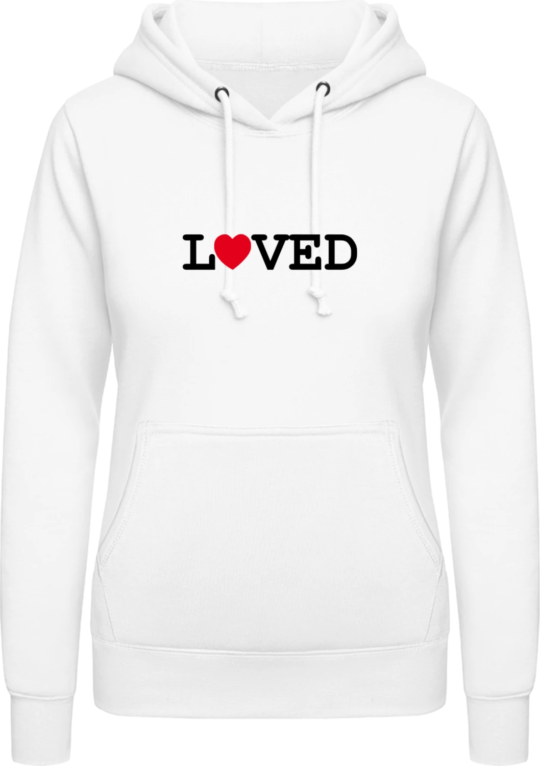 Loved - Arctic white AWDis ladies hoodie - Front