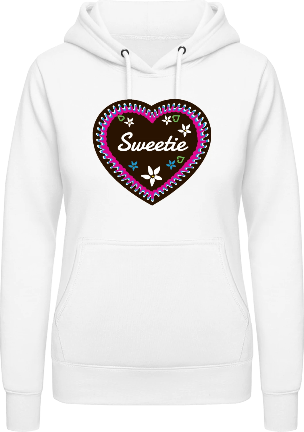 Sweetie Gingerbread heart - Arctic white AWDis ladies hoodie - Front