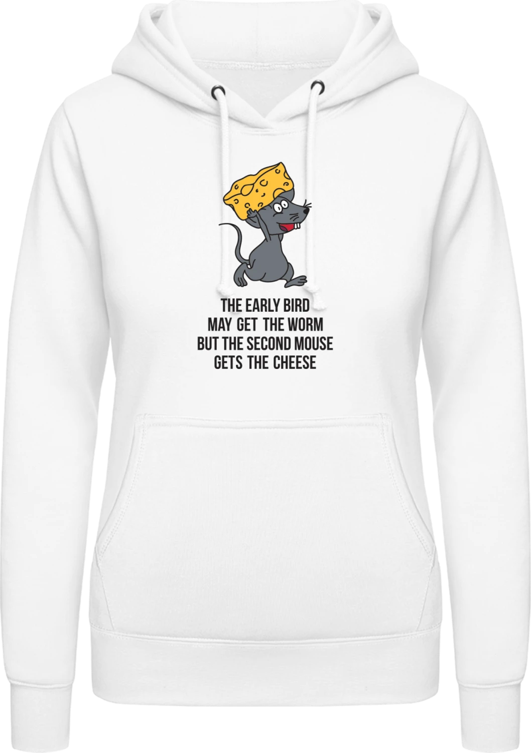 Early Bird Second Mouse - Arctic white AWDis ladies hoodie - Front