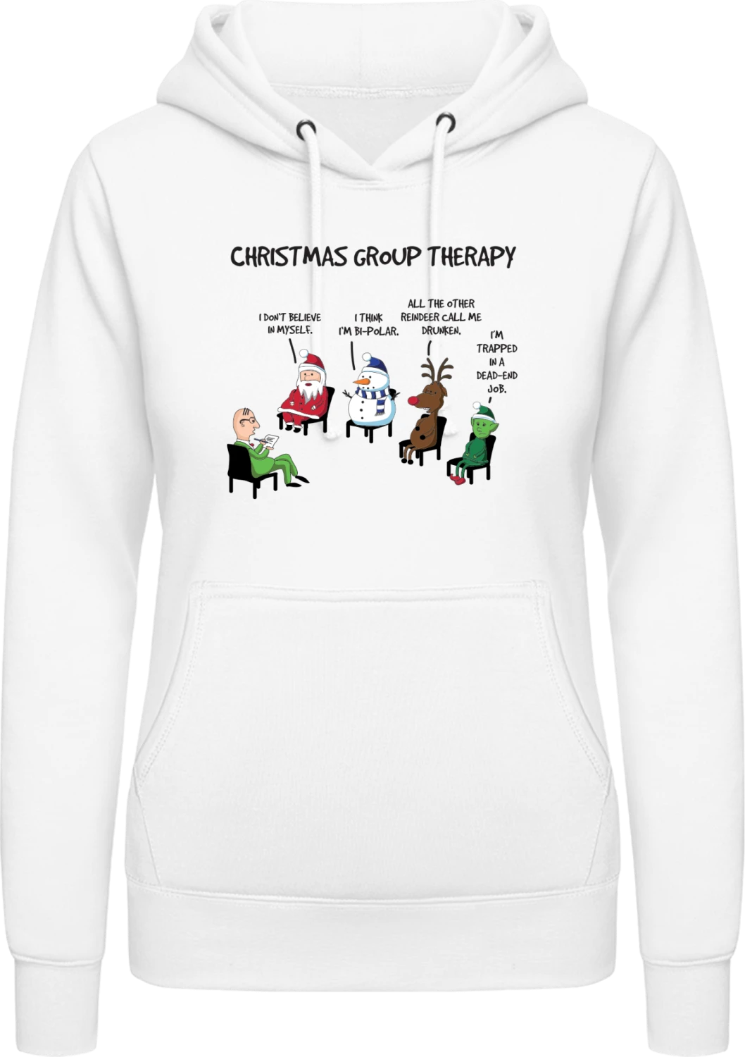 Christmas Group Therapy - Arctic white AWDis ladies hoodie - Front