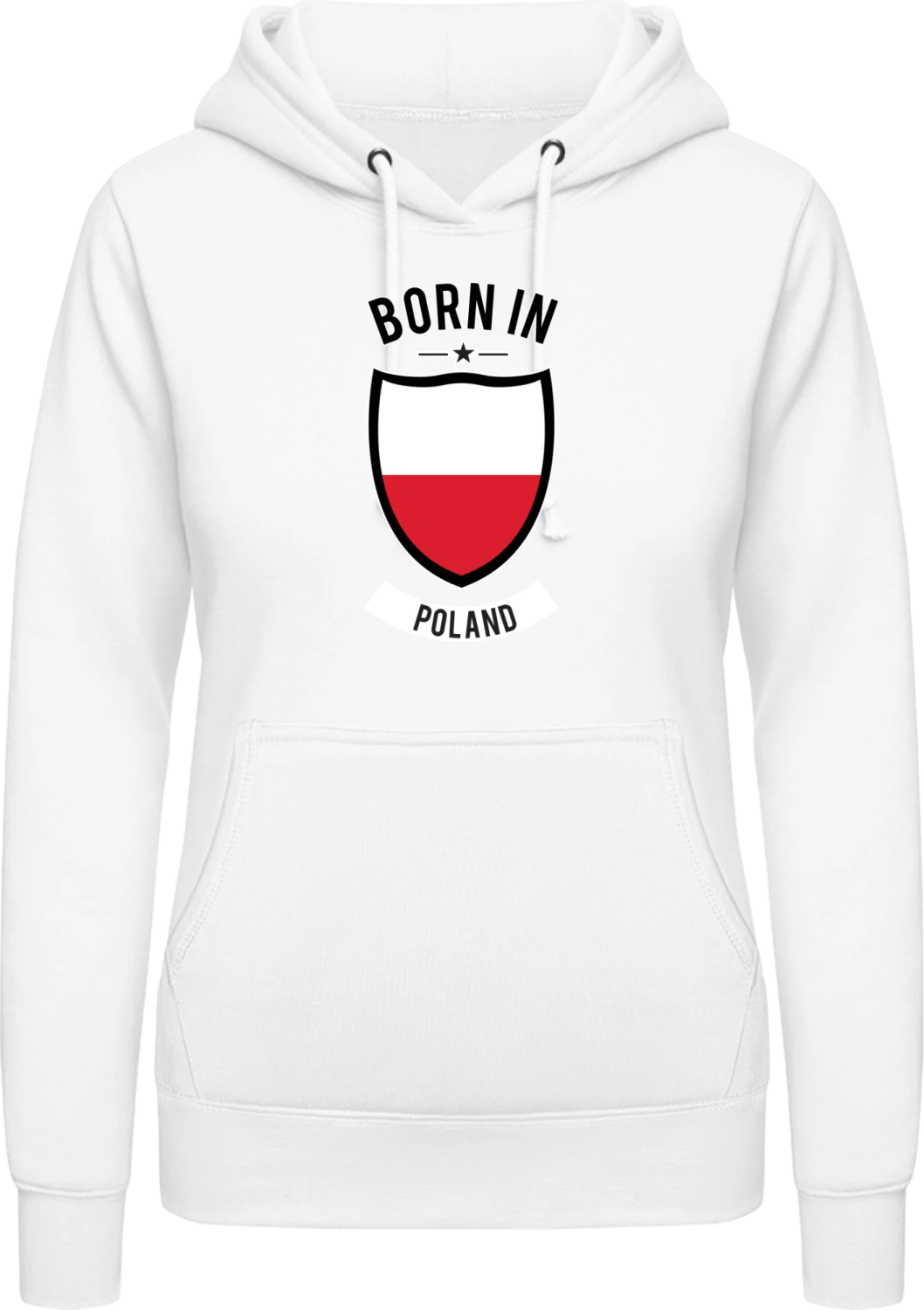 Born in Poland - Arctic white AWDis ladies hoodie - Front