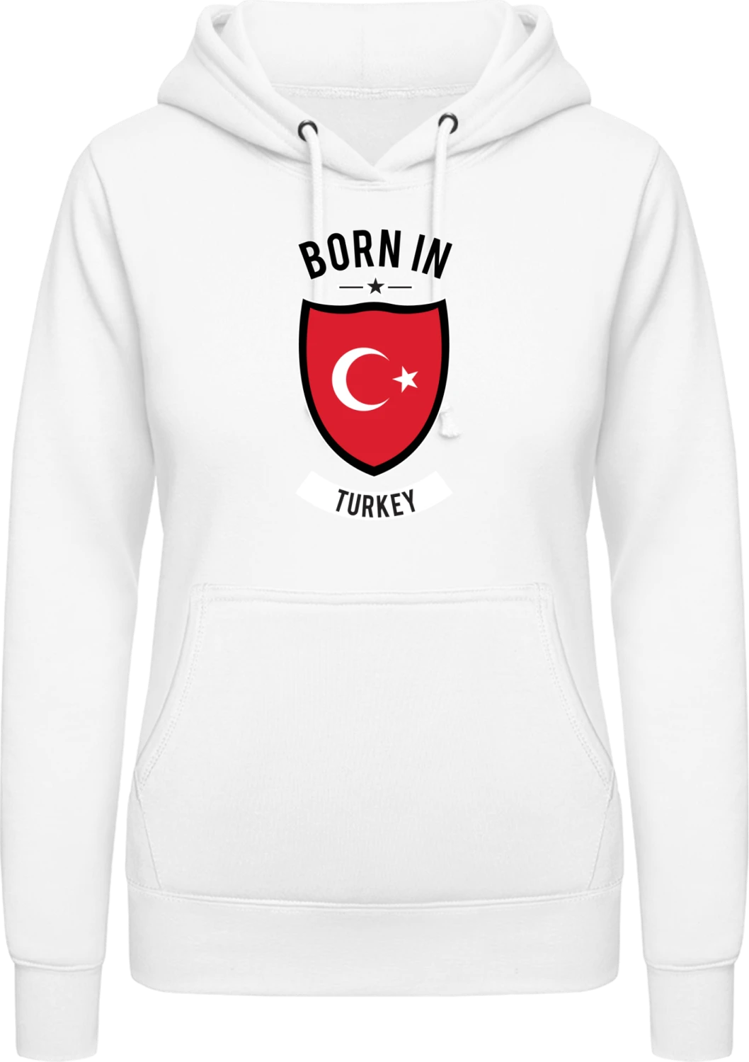 Born in Turkey - Arctic white AWDis ladies hoodie - Front