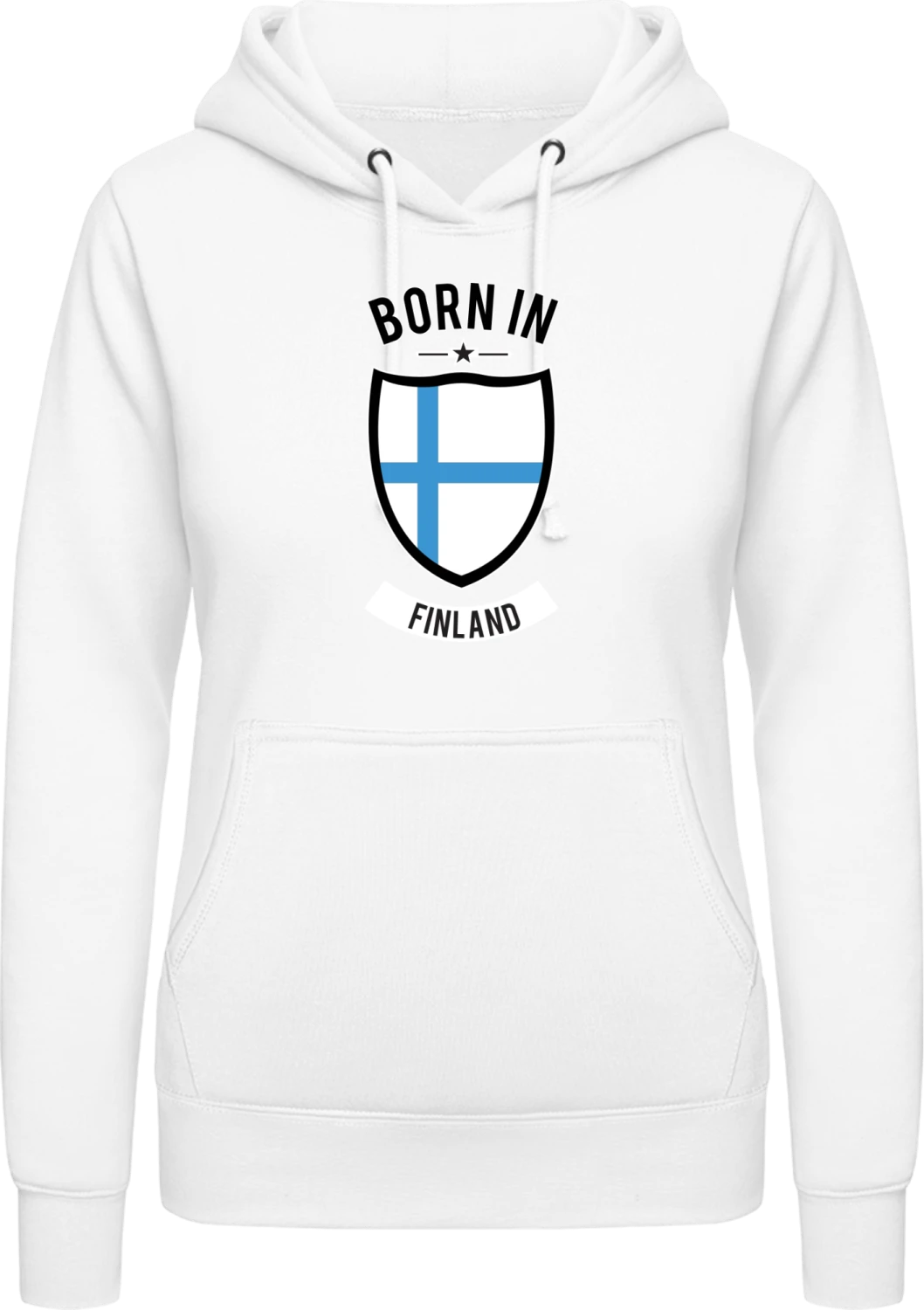 Born in Finland - Arctic white AWDis ladies hoodie - Front