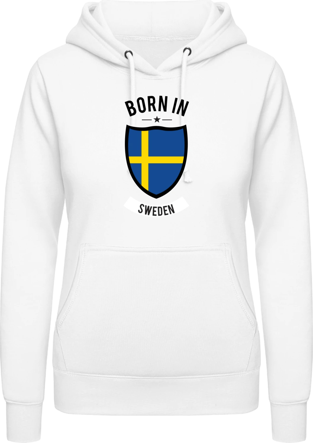 Born in Sweden - Arctic white AWDis ladies hoodie - Front