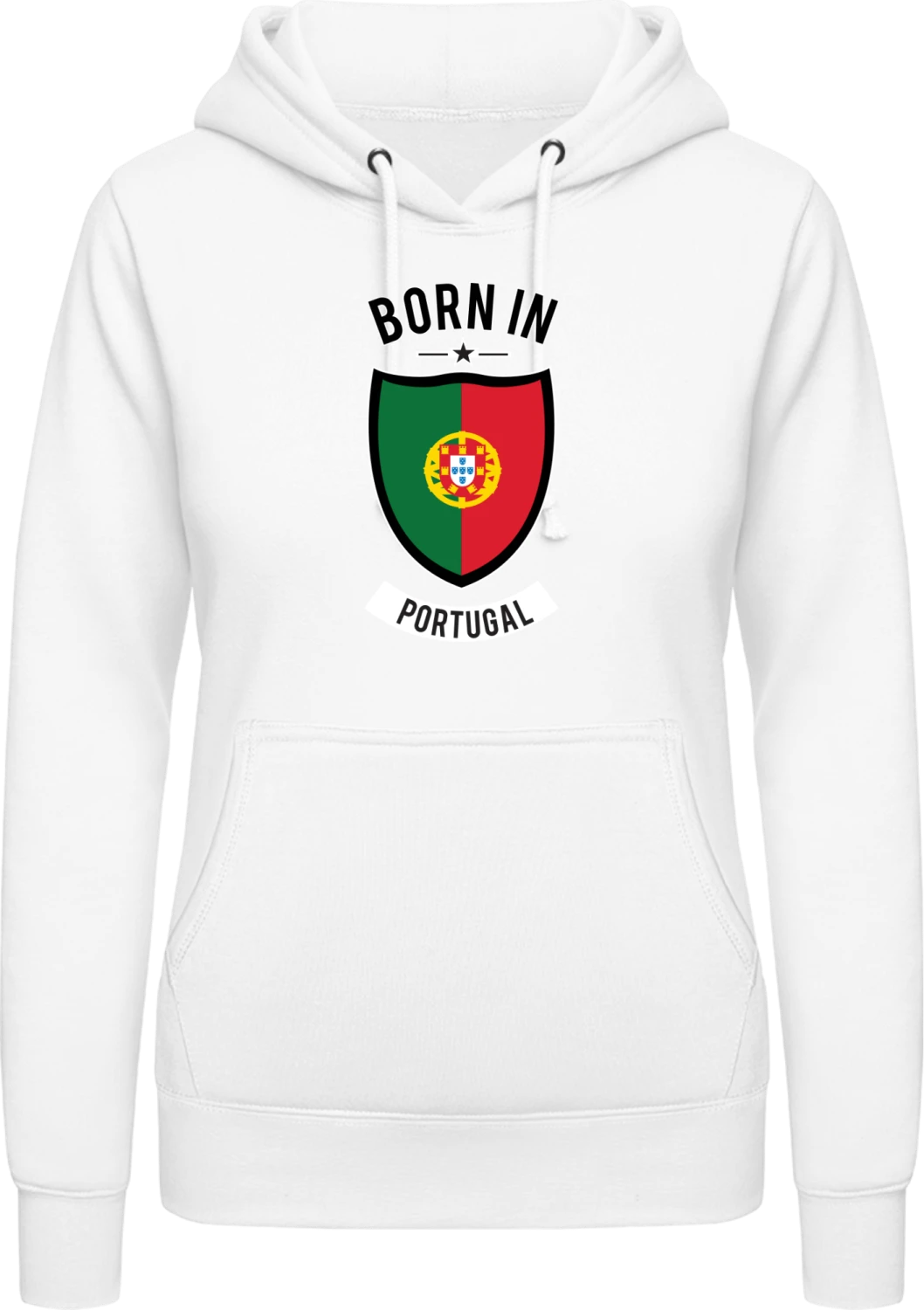 Born in Portugal - Arctic white AWDis ladies hoodie - Front