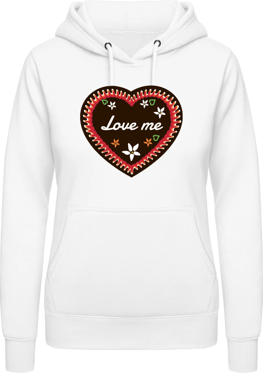 Love Me Gingerbread Heart - Arctic white AWDis ladies hoodie - Front