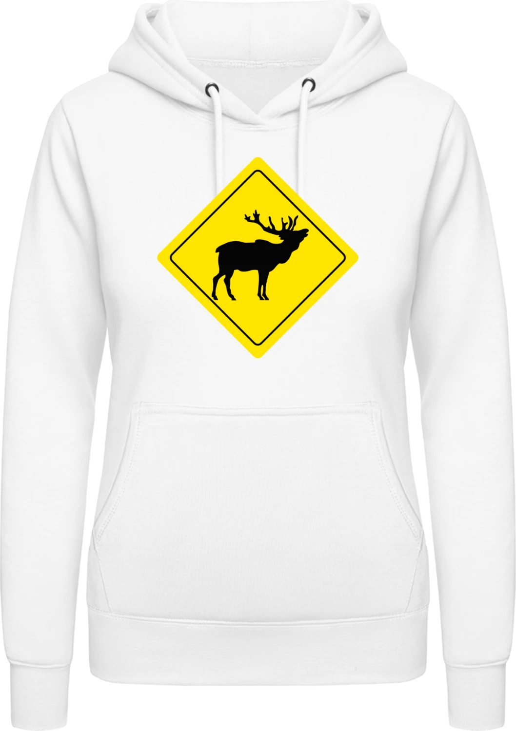 Stag Warning - Arctic white AWDis ladies hoodie - Front