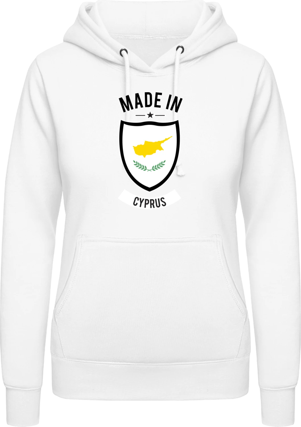 Made in Cyprus - Arctic white AWDis ladies hoodie - Front