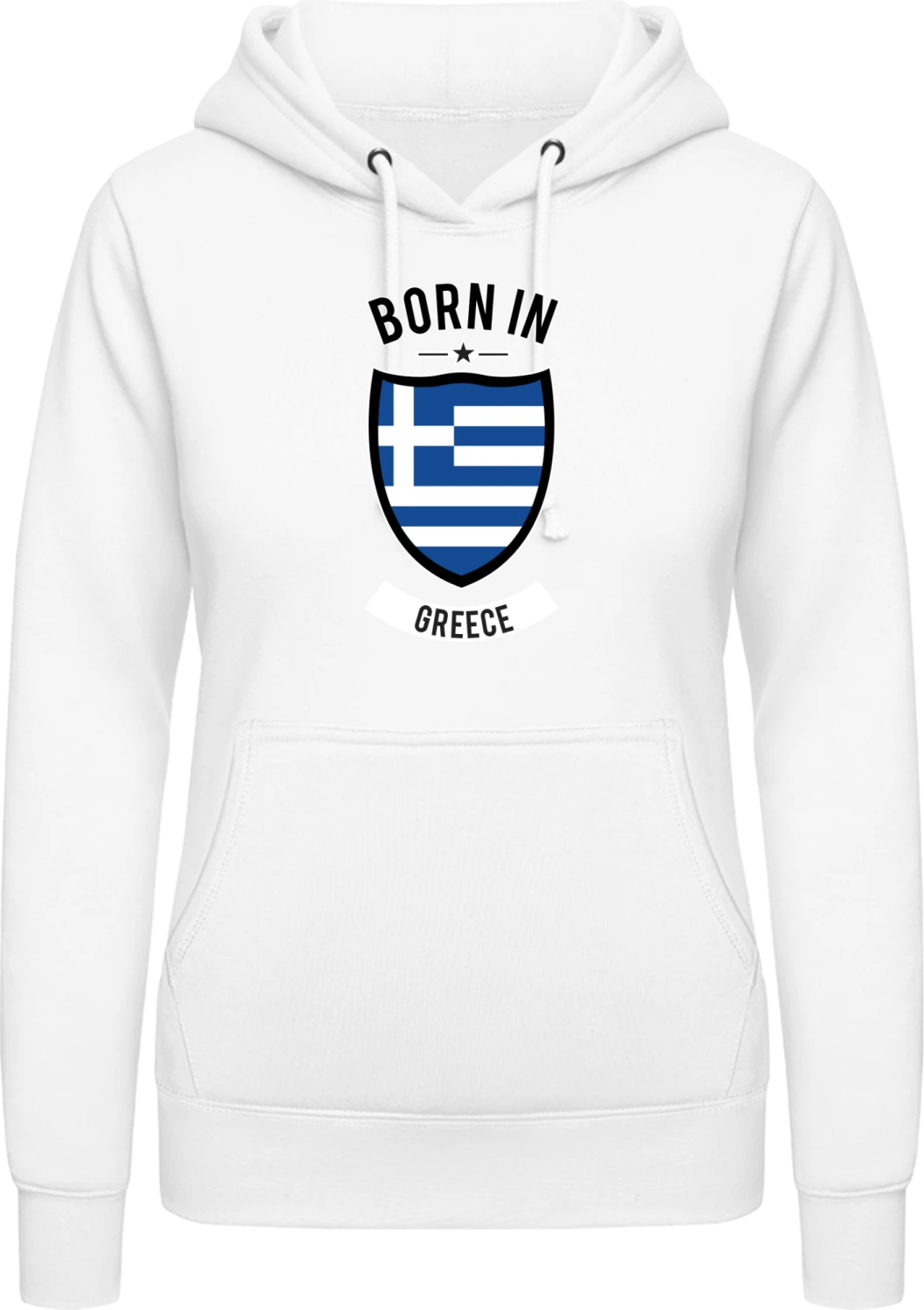 Born in Greece - Arctic white AWDis ladies hoodie - Front