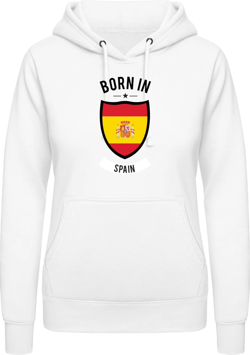 Born in Spain - Arctic white AWDis ladies hoodie - Front