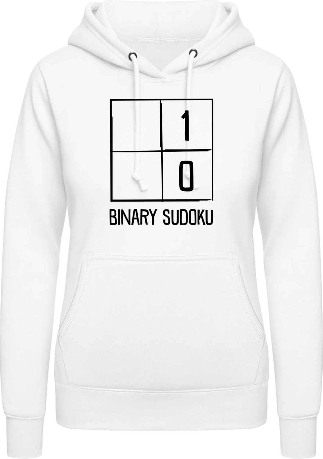 Binary Sudoku - Arctic white AWDis ladies hoodie - Front