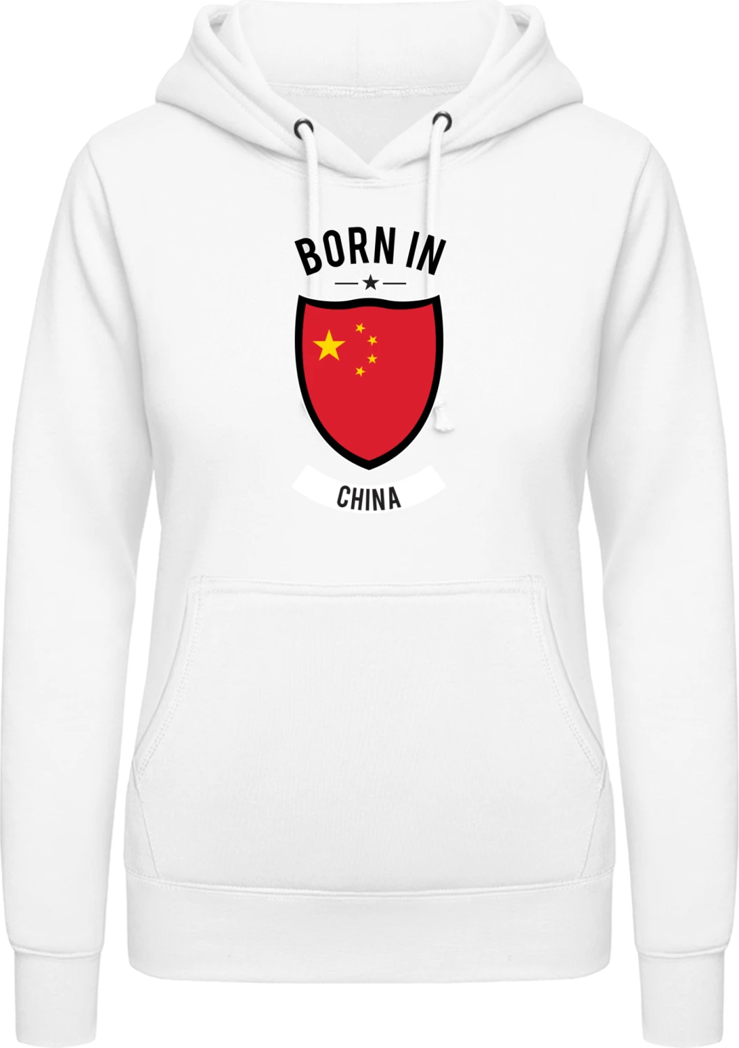 Born in China - Arctic white AWDis ladies hoodie - Front