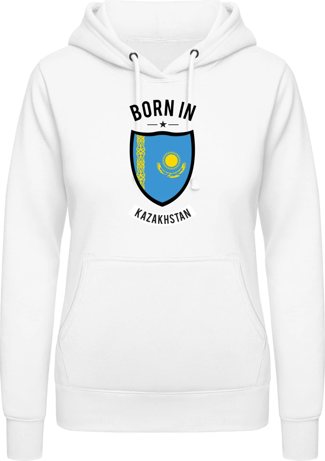 Born in Kazakhstan - Arctic white AWDis ladies hoodie - Front