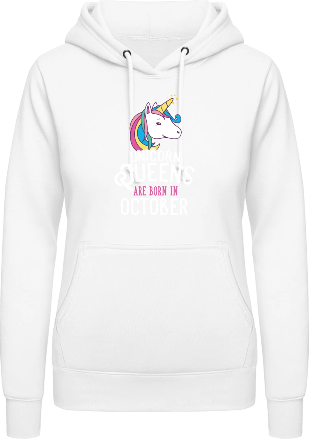 Unicorn Queens Are Born In October - Arctic white AWDis ladies hoodie - Front