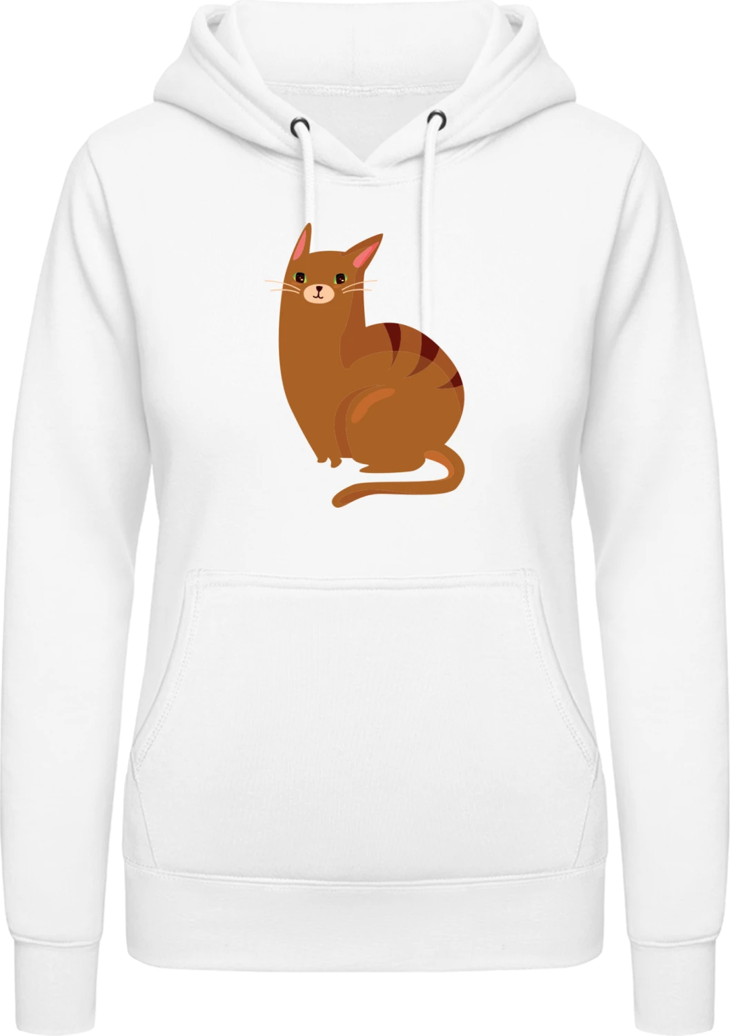 Brown Cat Character - Arctic white AWDis ladies hoodie - Front