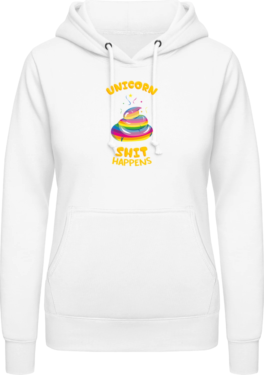 Unicorn Shit Happens - Arctic white AWDis ladies hoodie - Front