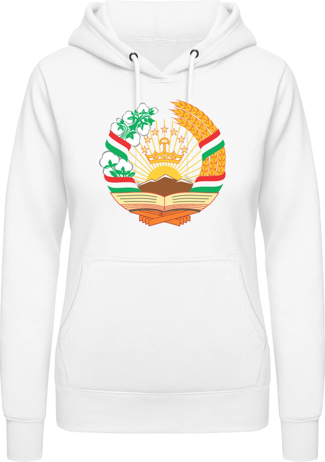 Tajikistan Coat of Arms - Arctic white AWDis ladies hoodie - Front