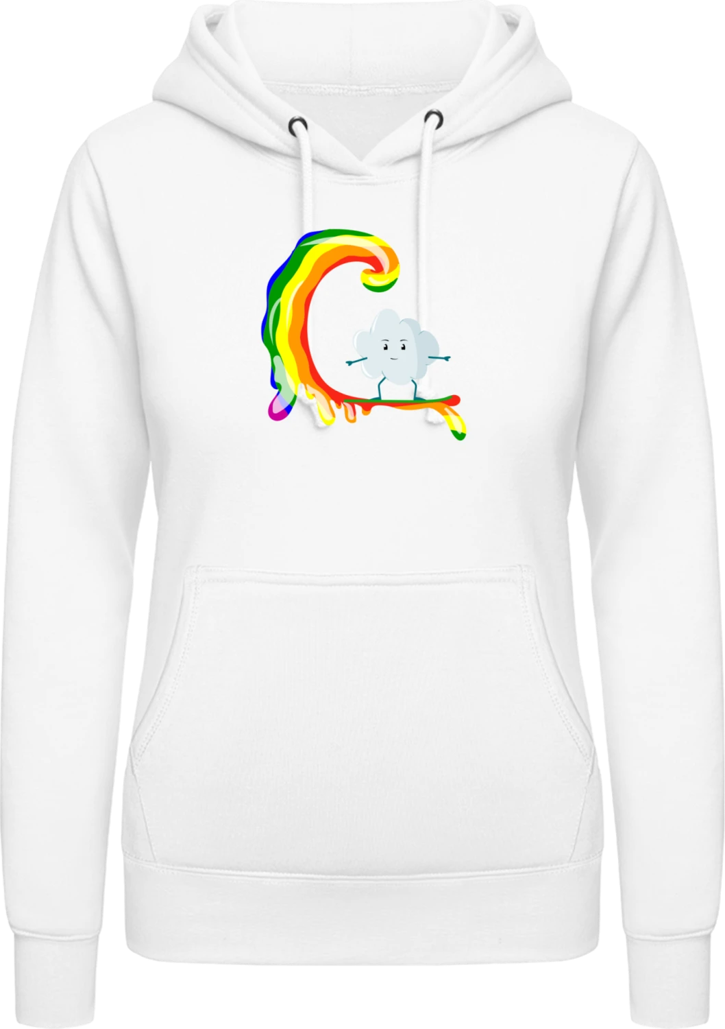 Cloud Surfs On Rainbow Wave - Arctic white AWDis ladies hoodie - Front