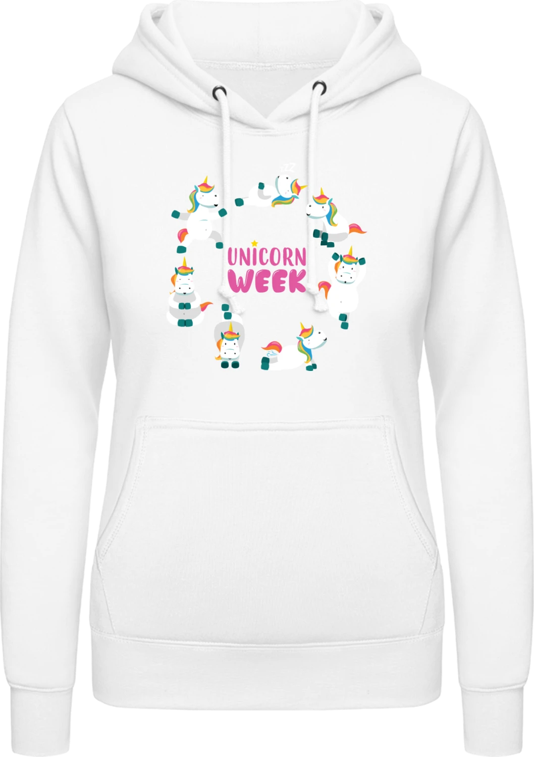 Unicorn Week - Arctic white AWDis ladies hoodie - Front