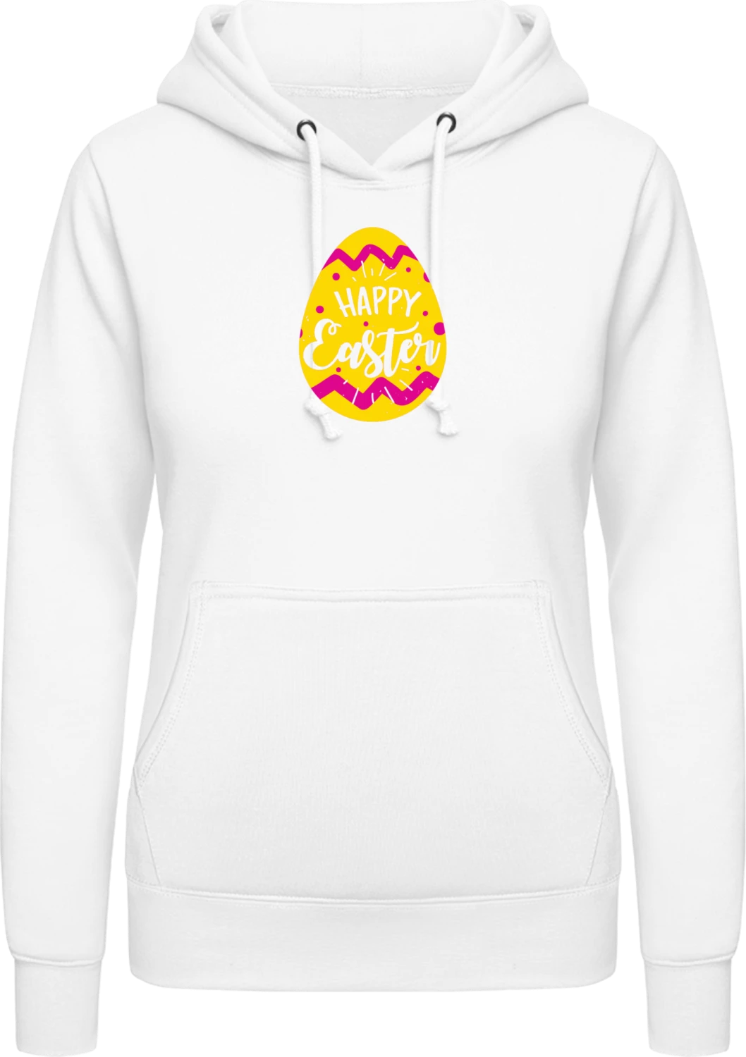 Happy Easter Yellow Egg - Arctic white AWDis ladies hoodie - Front