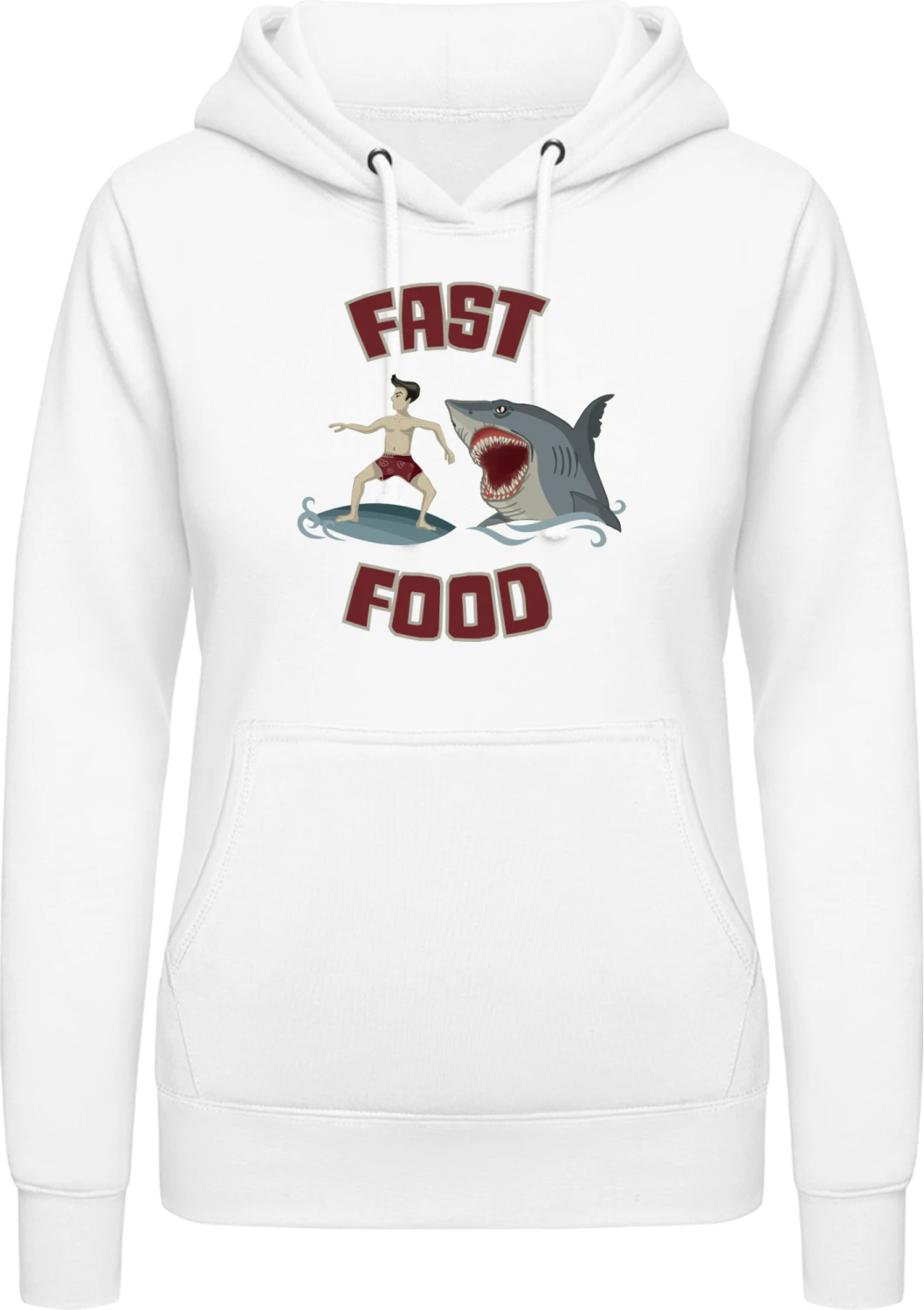 Fast Food Surfer vs Shark - Arctic white AWDis ladies hoodie - Front