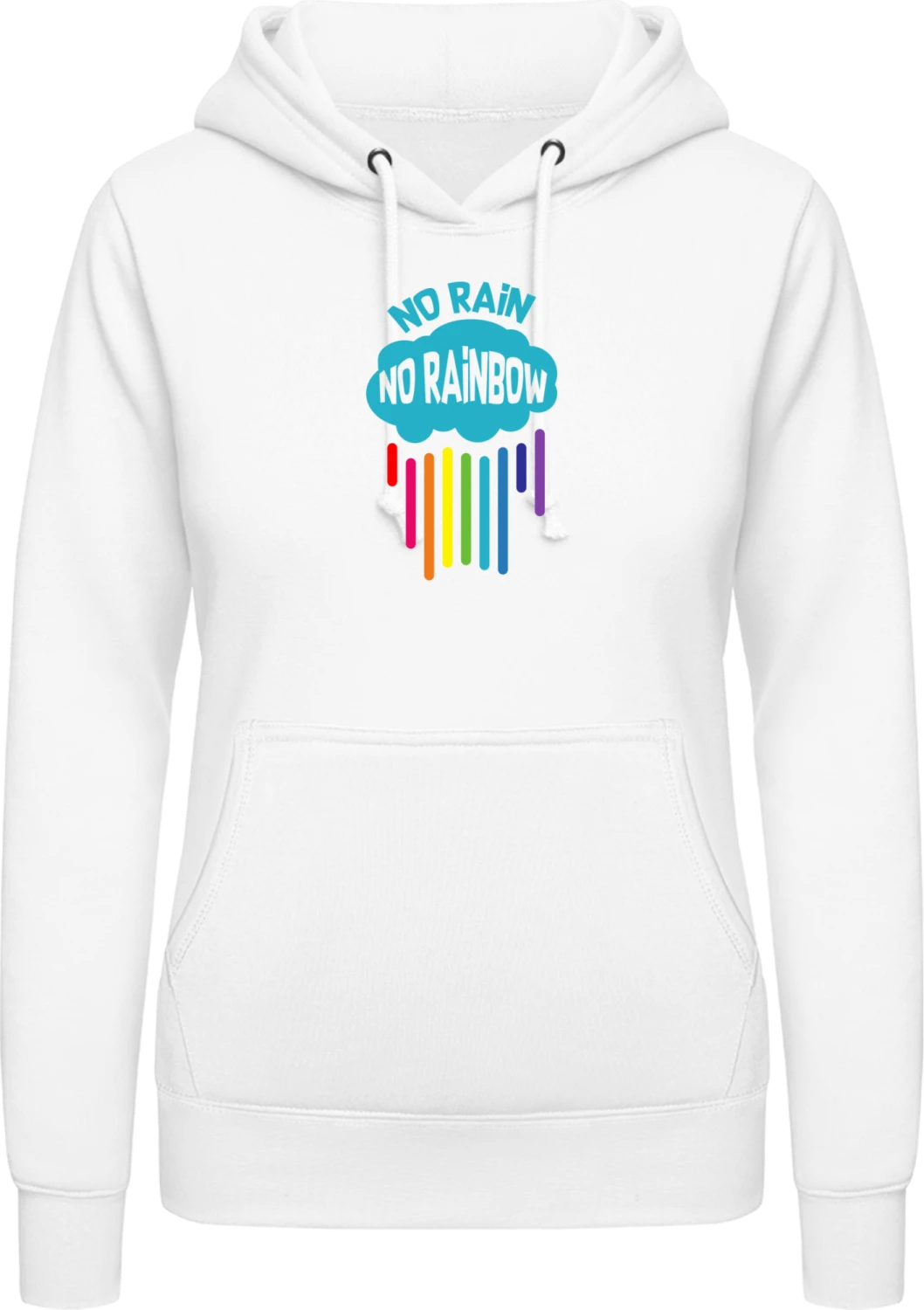 No Rain No Rainbow - Arctic white AWDis ladies hoodie - Front