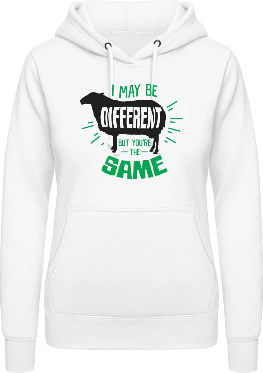 I May Be Different Black Sheep - Arctic white AWDis ladies hoodie - Front